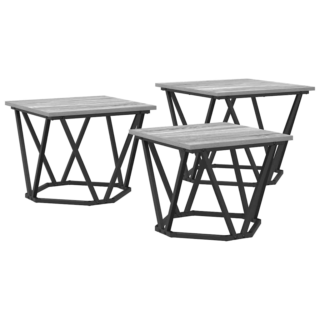 Mesa de Café 3 pcs Gris Sonoma Madera Ingenierizada y Acero