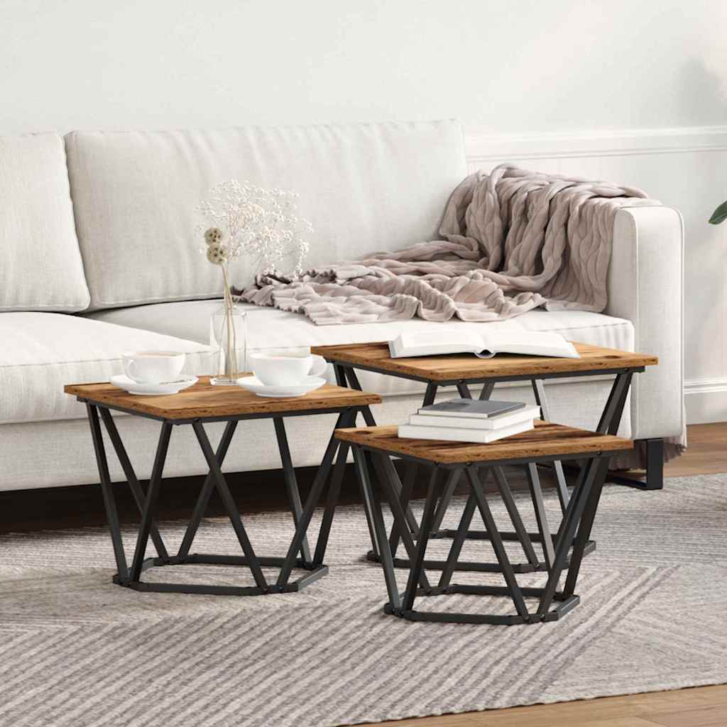 3 Piece Coffee Table Set Sonoma Grey Engineered Wood and Steel
