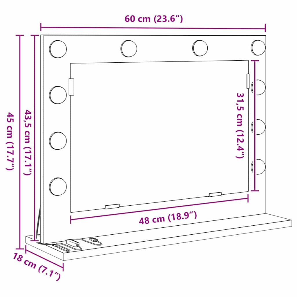 Espejo de Tocador 60 x 45 x 18 cm Cristal y Madera Estructurada