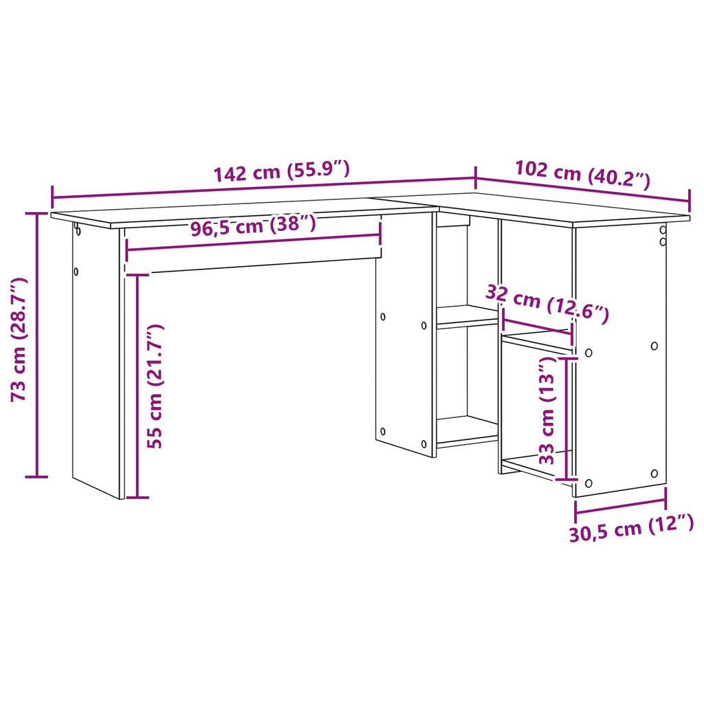 Escritorio con estante 142 x 102 x 73 cm Madera de ingeniería