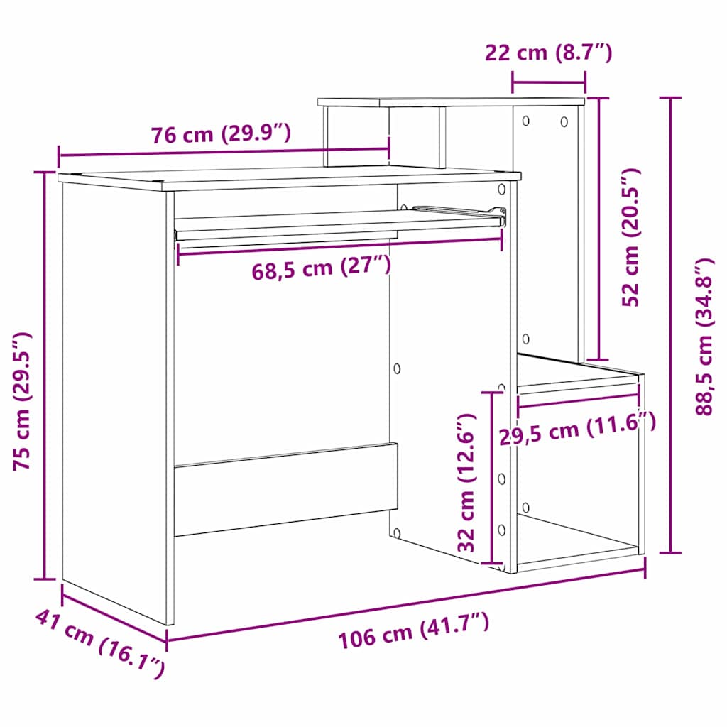 Escritorio con cajón 106 x 41 x 88.5 cm Madera de ingeniería
