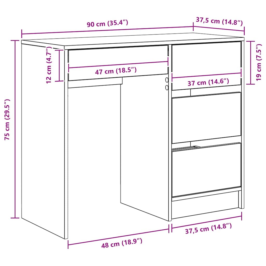 Escritorio con cajón 90 x 37.5 x 75 cm Madera de ingeniería