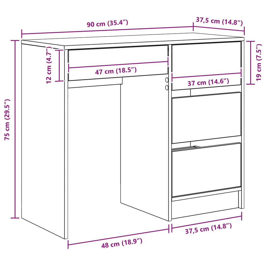 Escritorio con cajón 90 x 37.5 x 75 cm Madera de ingeniería