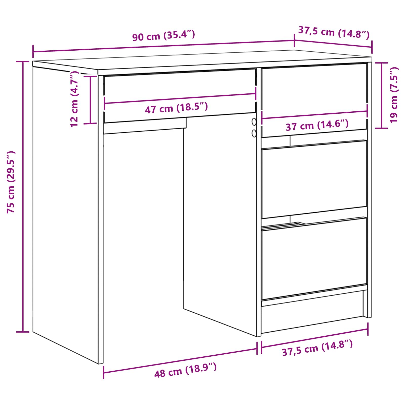 Escritorio con cajón 90 x 37.5 x 75 cm Madera de ingeniería