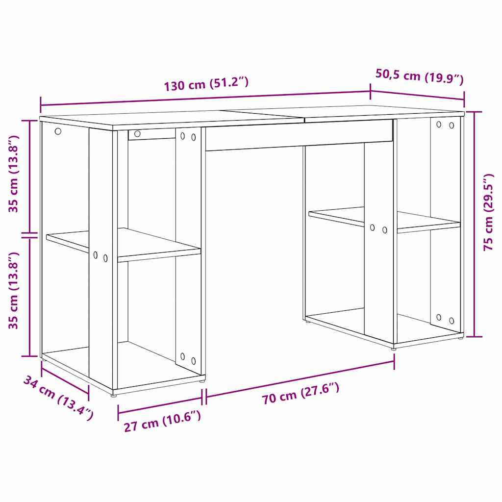 Escritorio con estante 130 x 50.5 x 75 cm Madera de ingeniería