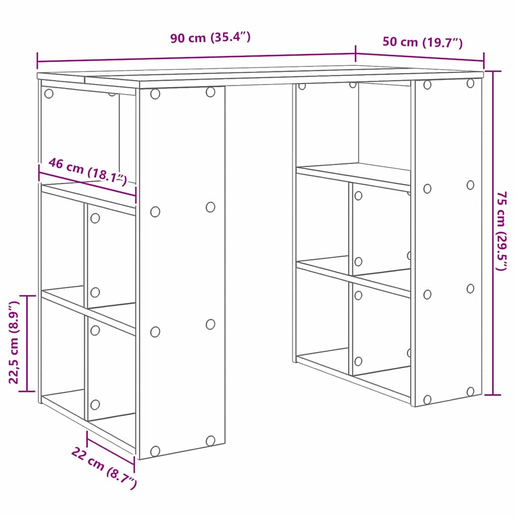Escritorio con estante 90 x 50 x 75 cm Madera de ingeniería