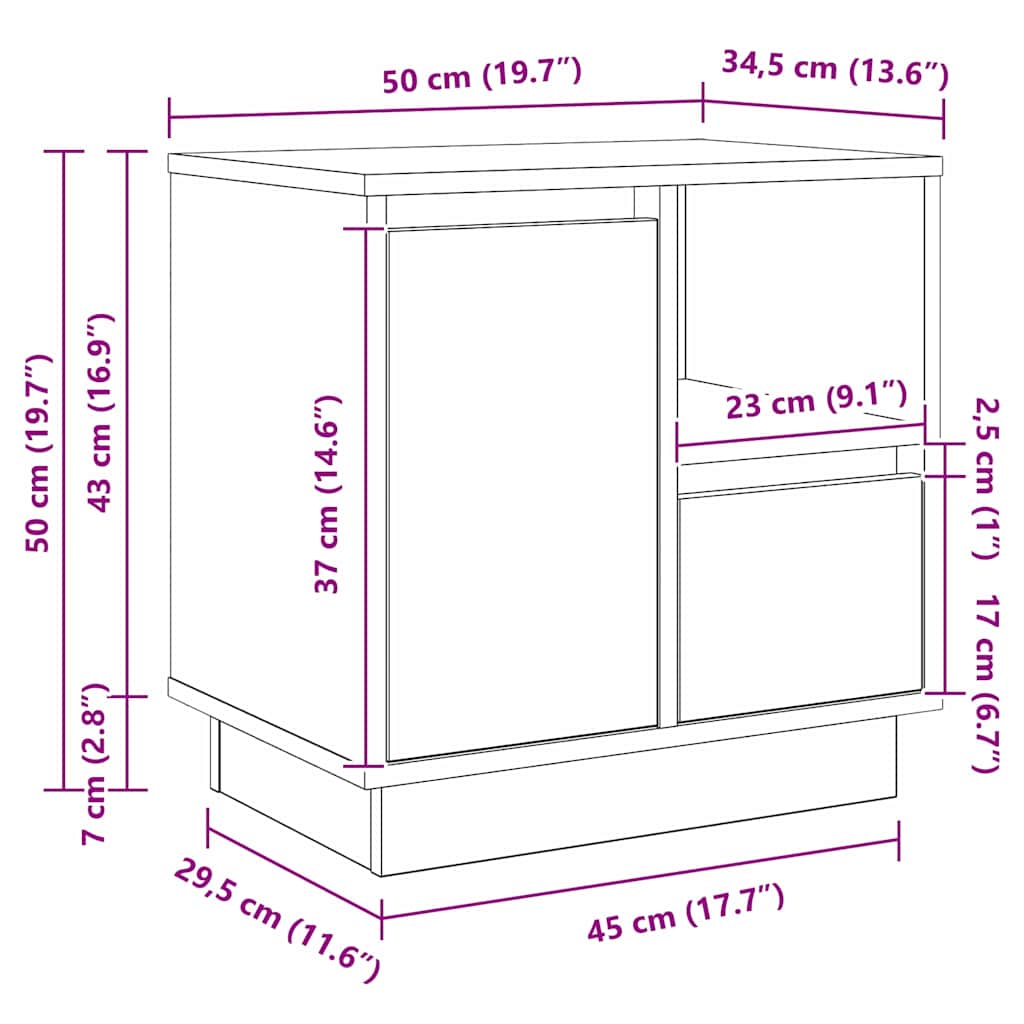 Armario de Noche 2 pcs 50 x 34,5 x 50 cm. Madera de ingeniería
