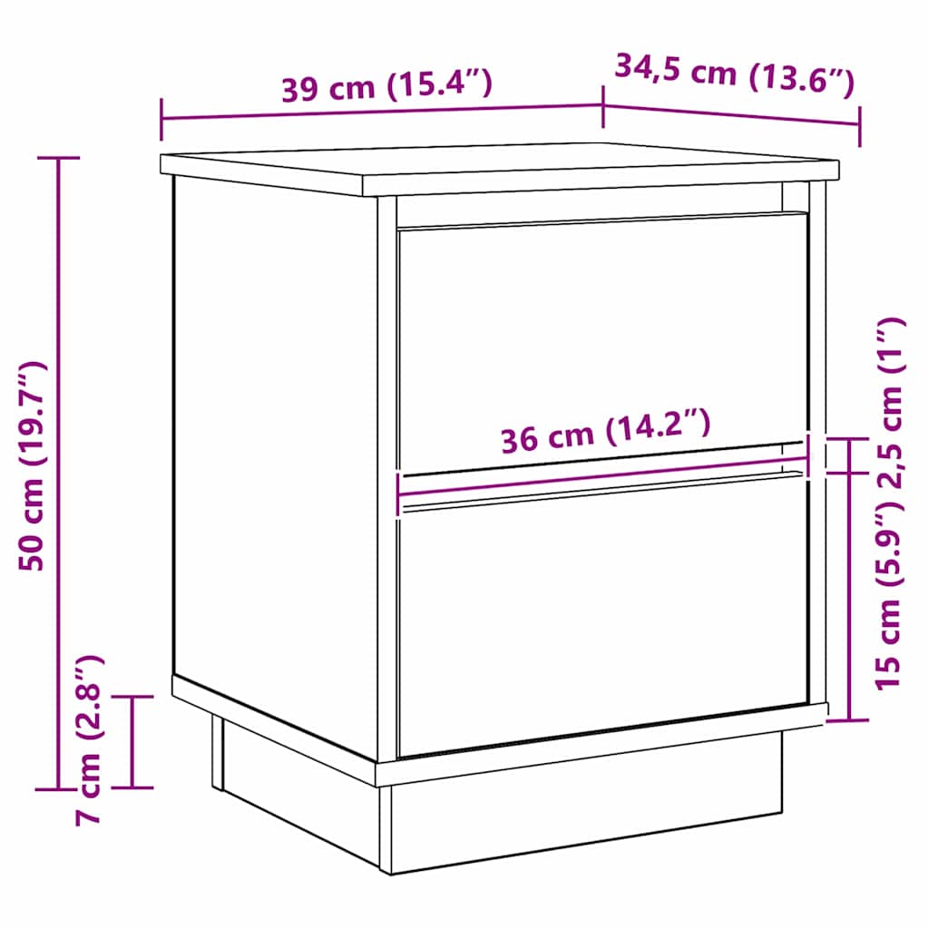 Armario de Noche 2 pcs 39 x 34,5 x 50 cm Madera de ingeniería