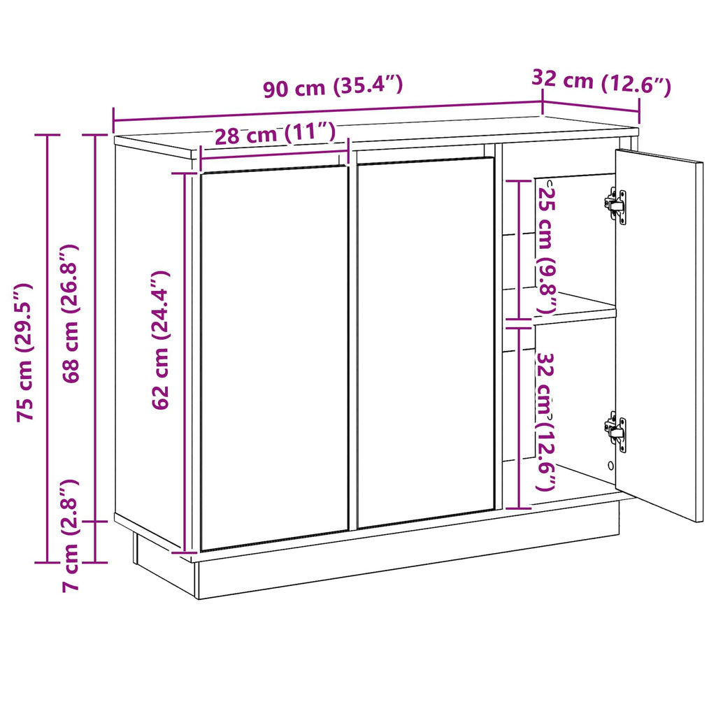 Aparador LED 90 x 32 x 75 cm Madera de ingeniería
