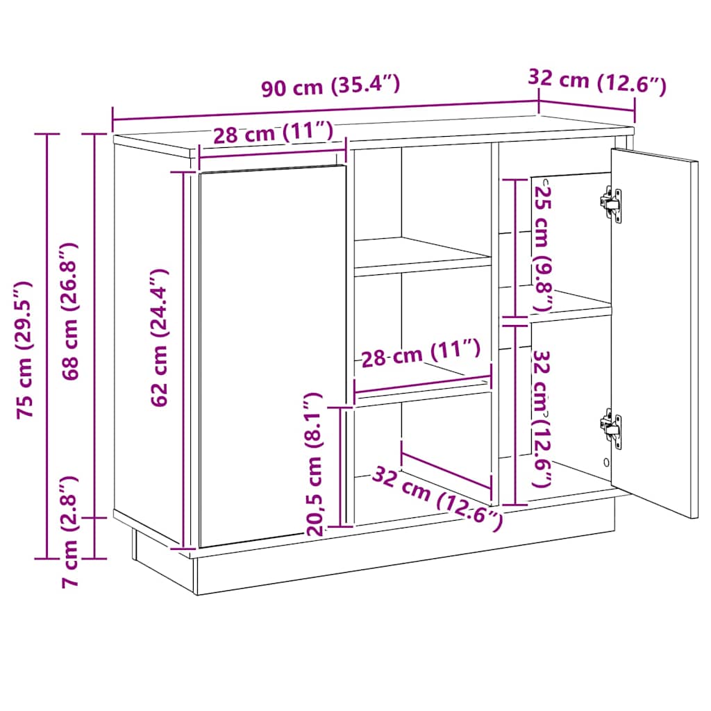 Aparador LED 90 x 32 x 75 cm Madera de ingeniería