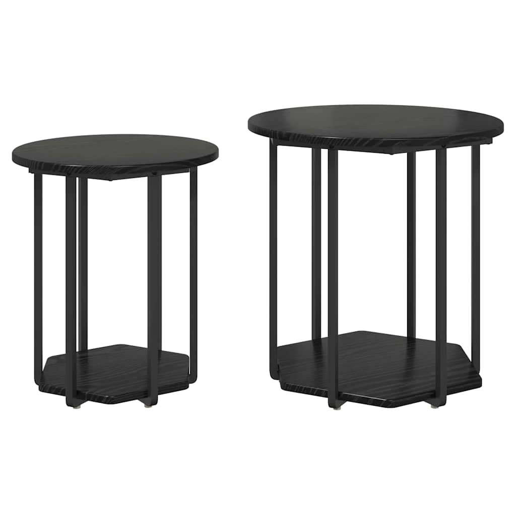 2 Piece Grey Side Table Set with Shelf