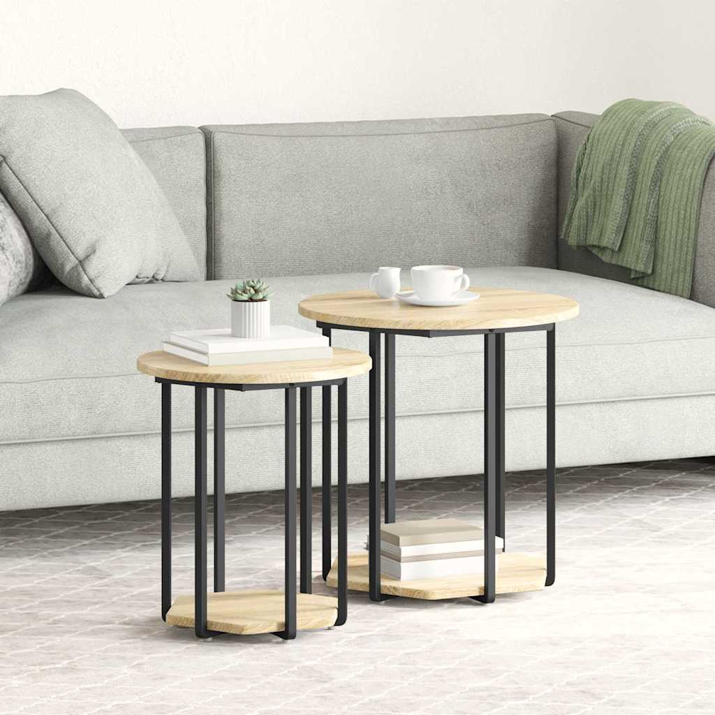 2 Piece Grey Side Table Set with Shelf