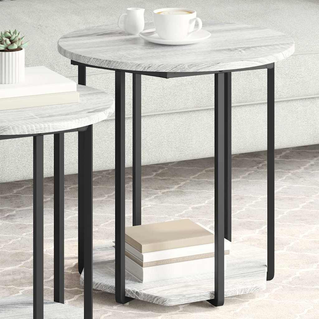 Conjunto de mesas auxiliares con estante 2 pcs Gris