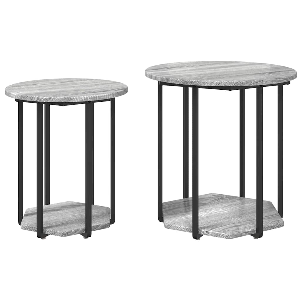 Conjunto de mesas auxiliares con estante 2 pcs Gris