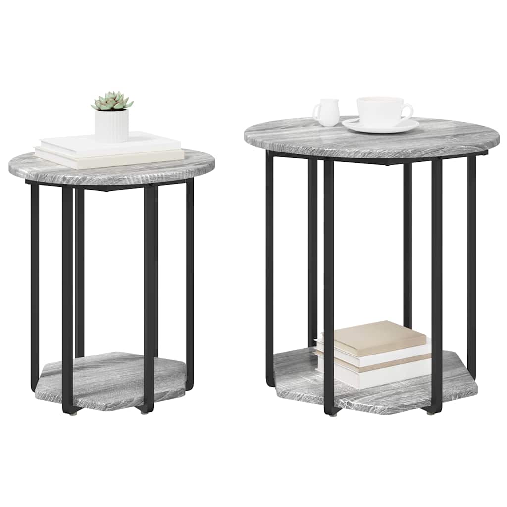 Conjunto de mesas auxiliares con estante 2 pcs Gris