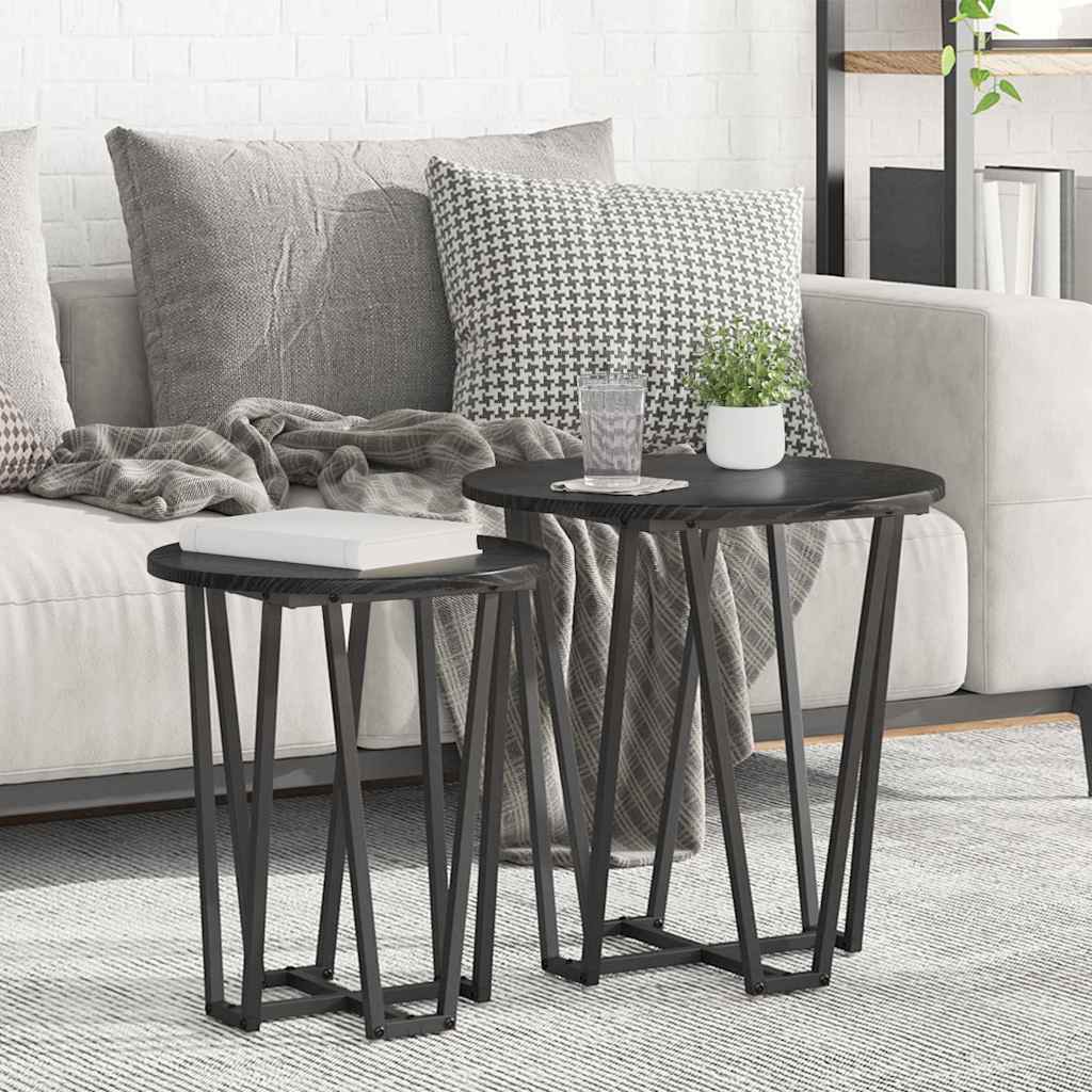 2 Piece Nesting Side Tables Distressed and Black Wood