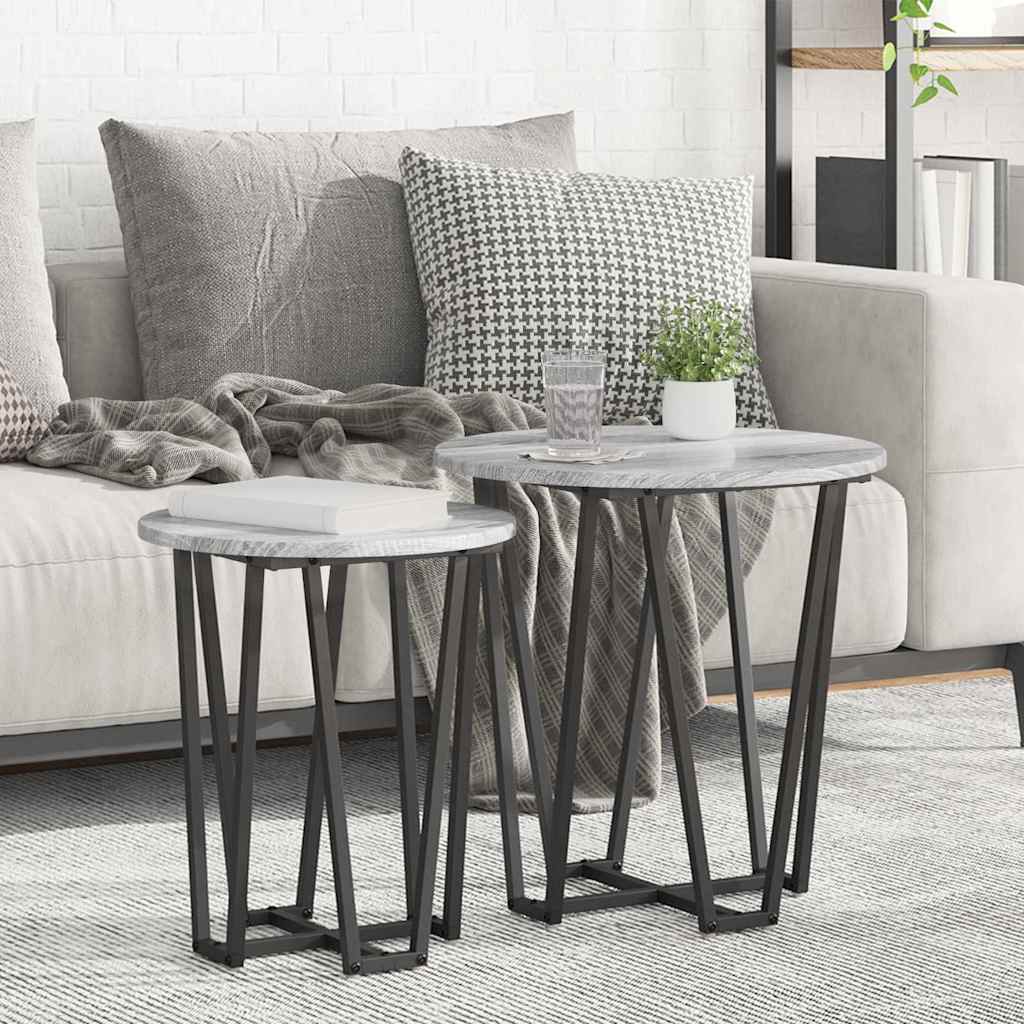2 Piece Nesting Side Tables Distressed and Black Wood