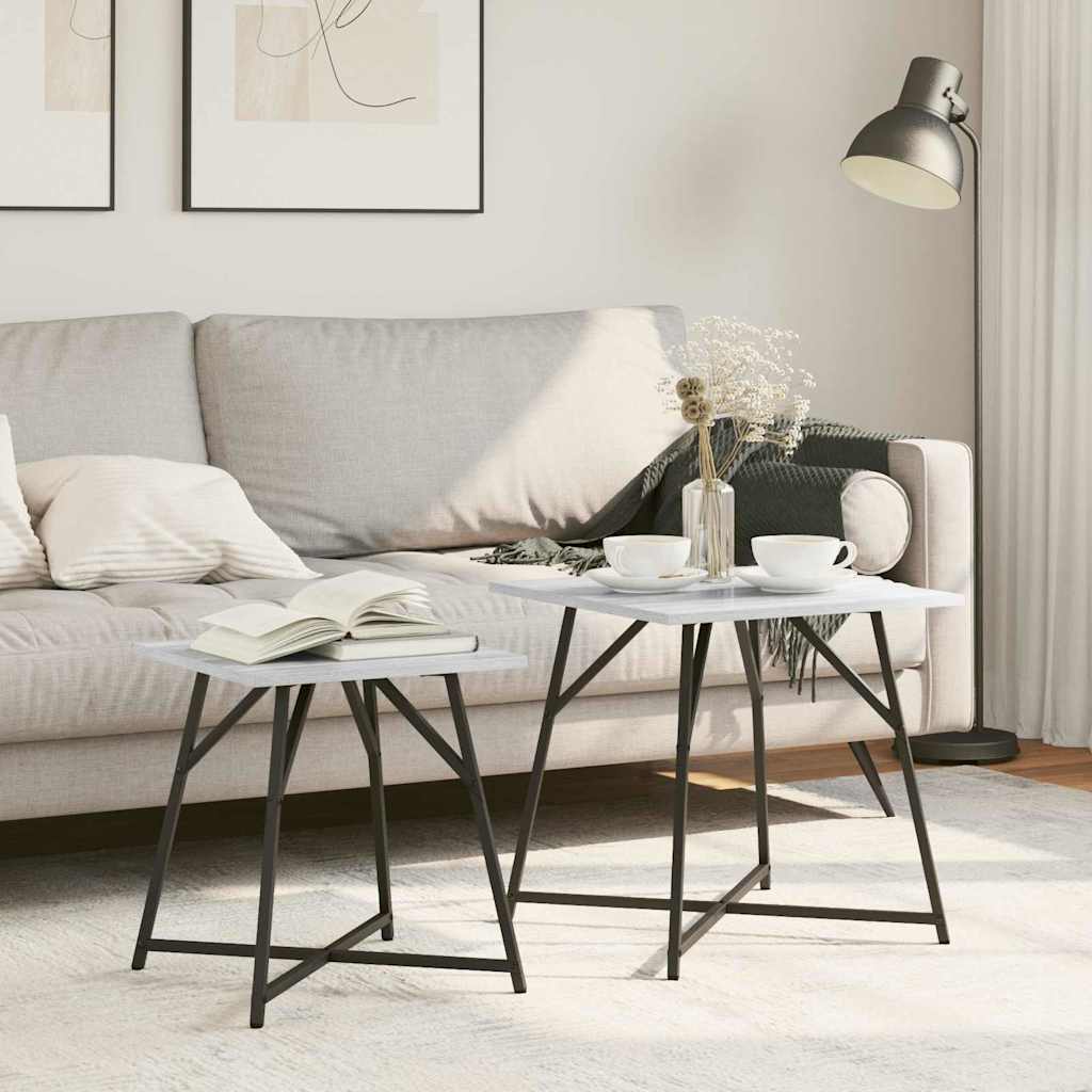 Set of 2 Side Tables Aged and Black Wood