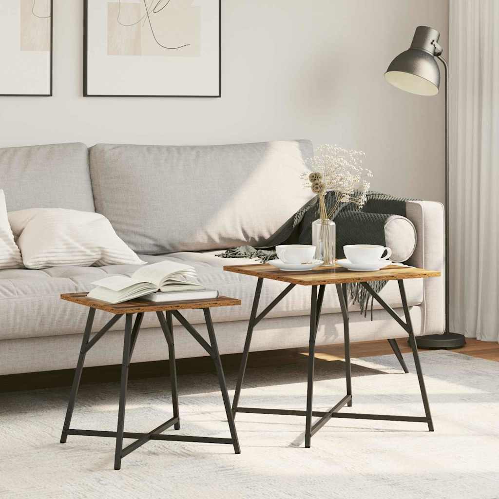 Conjunto de mesas auxiliares 2 pcs Madera envejecida y negra