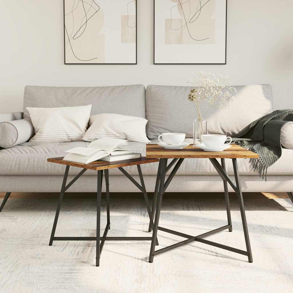 Conjunto de mesas auxiliares 2 pcs Madera envejecida y negra
