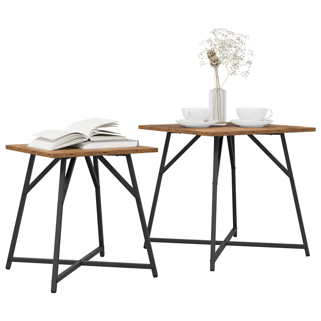 Conjunto de mesas auxiliares 2 pcs Madera envejecida y negra