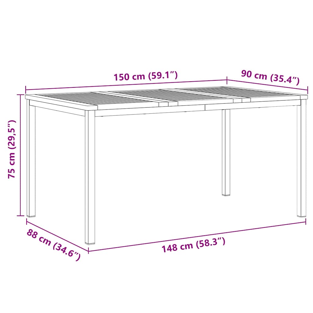 MesadeComedor Marrón 150 x 90 x 75 cm Madera de Acacia Sólida