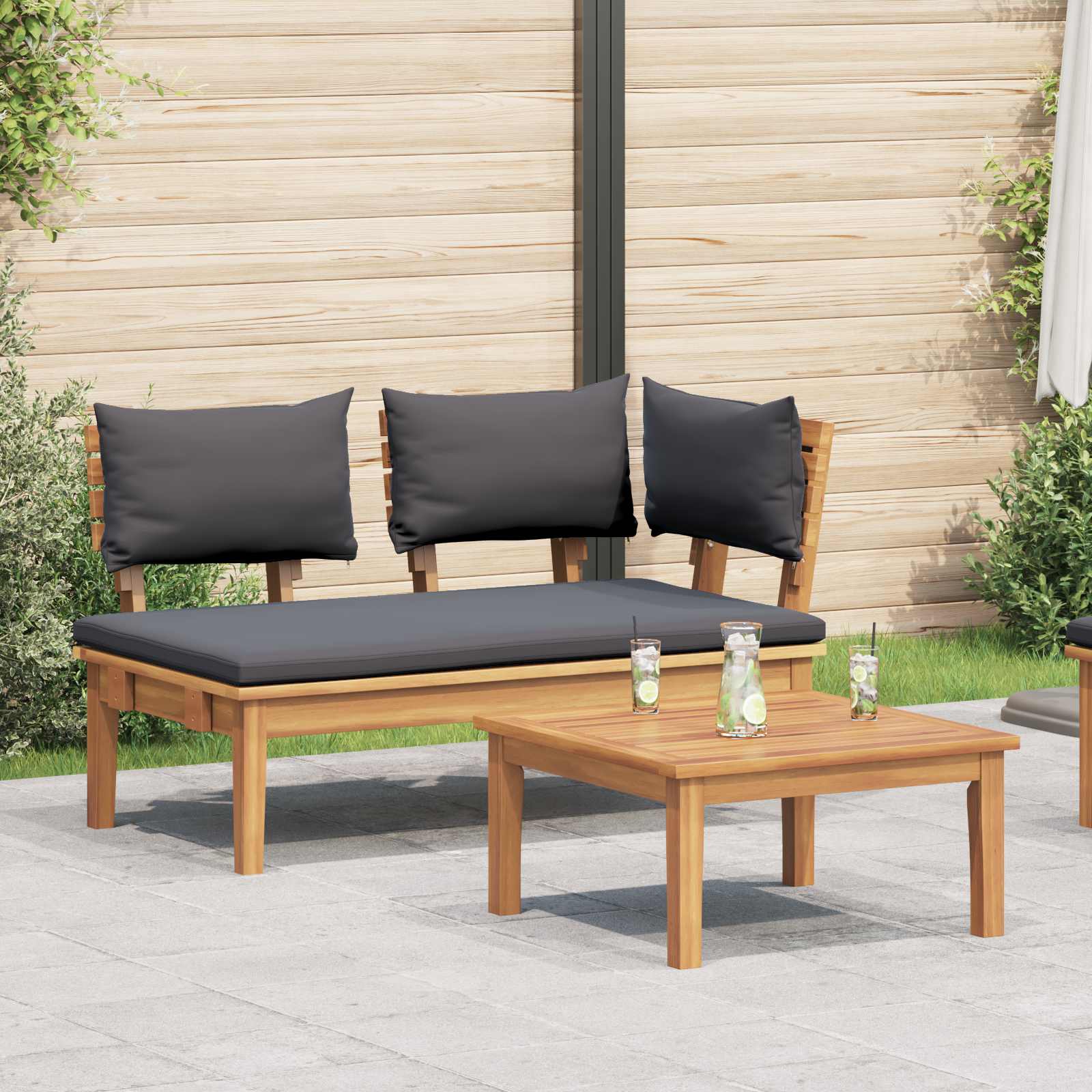 Conjunto de banco y mesa de jardín 2 pcs Crema y marrón