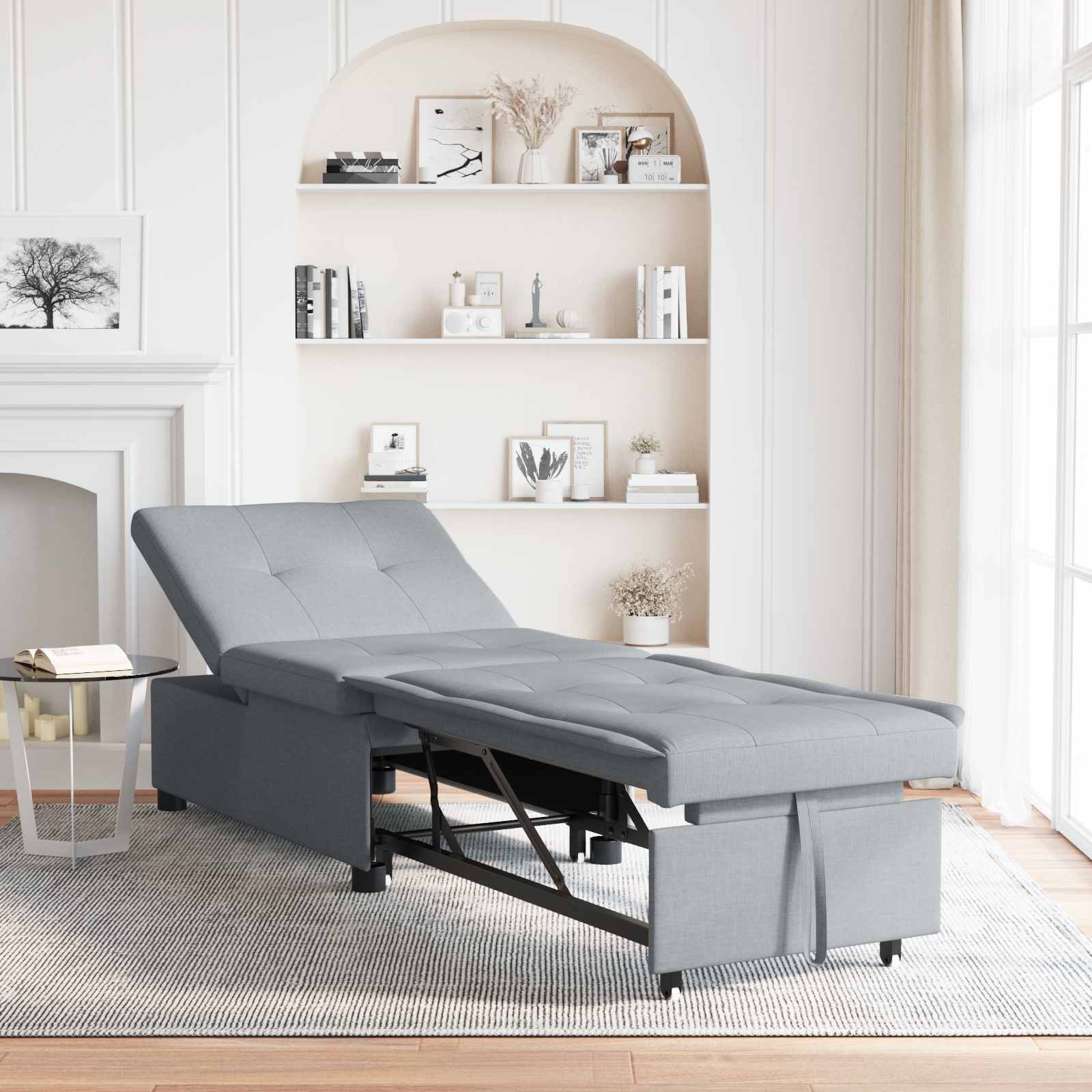 Dark Yellow Fold-Out Sofa Bed 194 x 50 x 82 cm Fabric