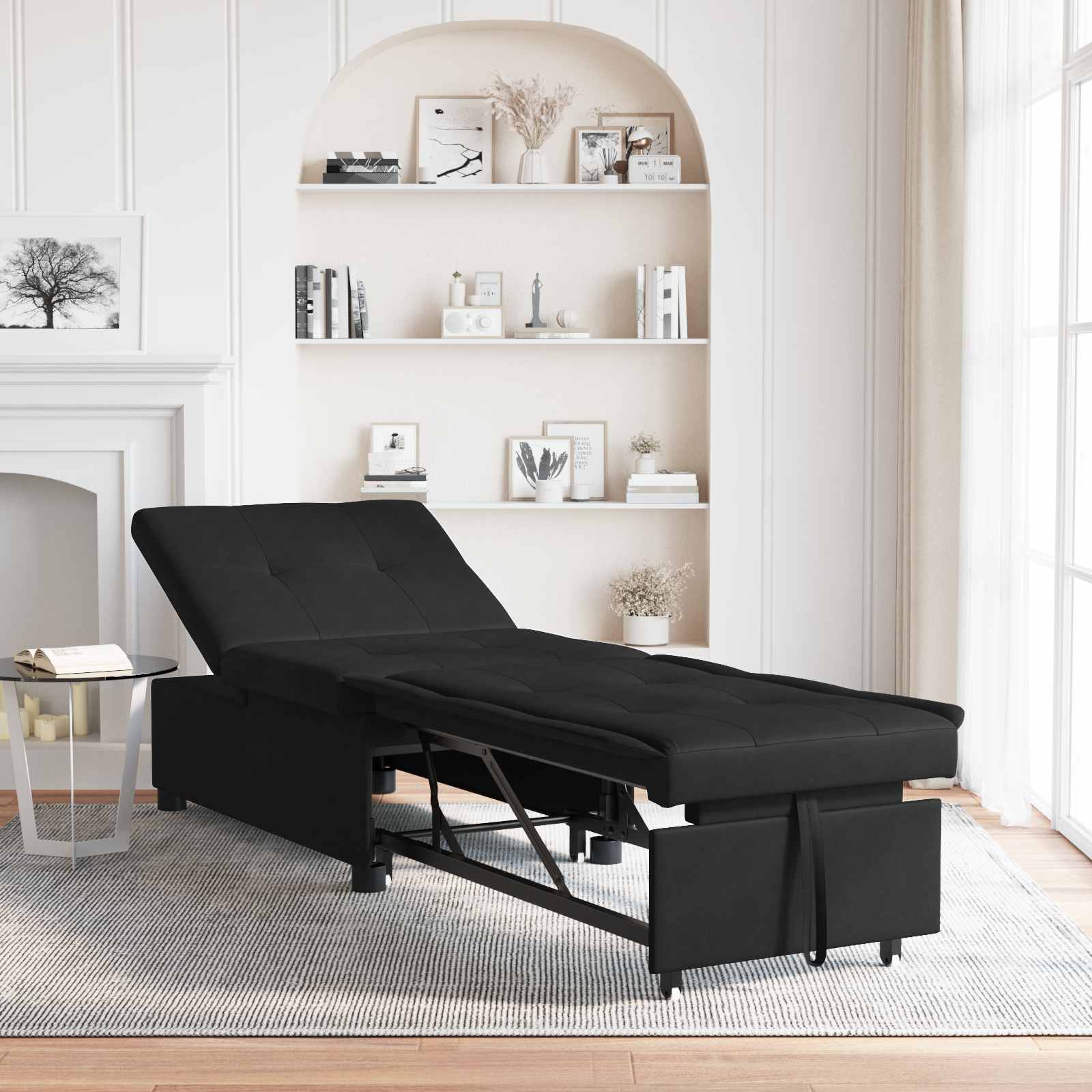 Fold-Out Sofa Bed Cream 194 x 67 x 82 cm Microfiber