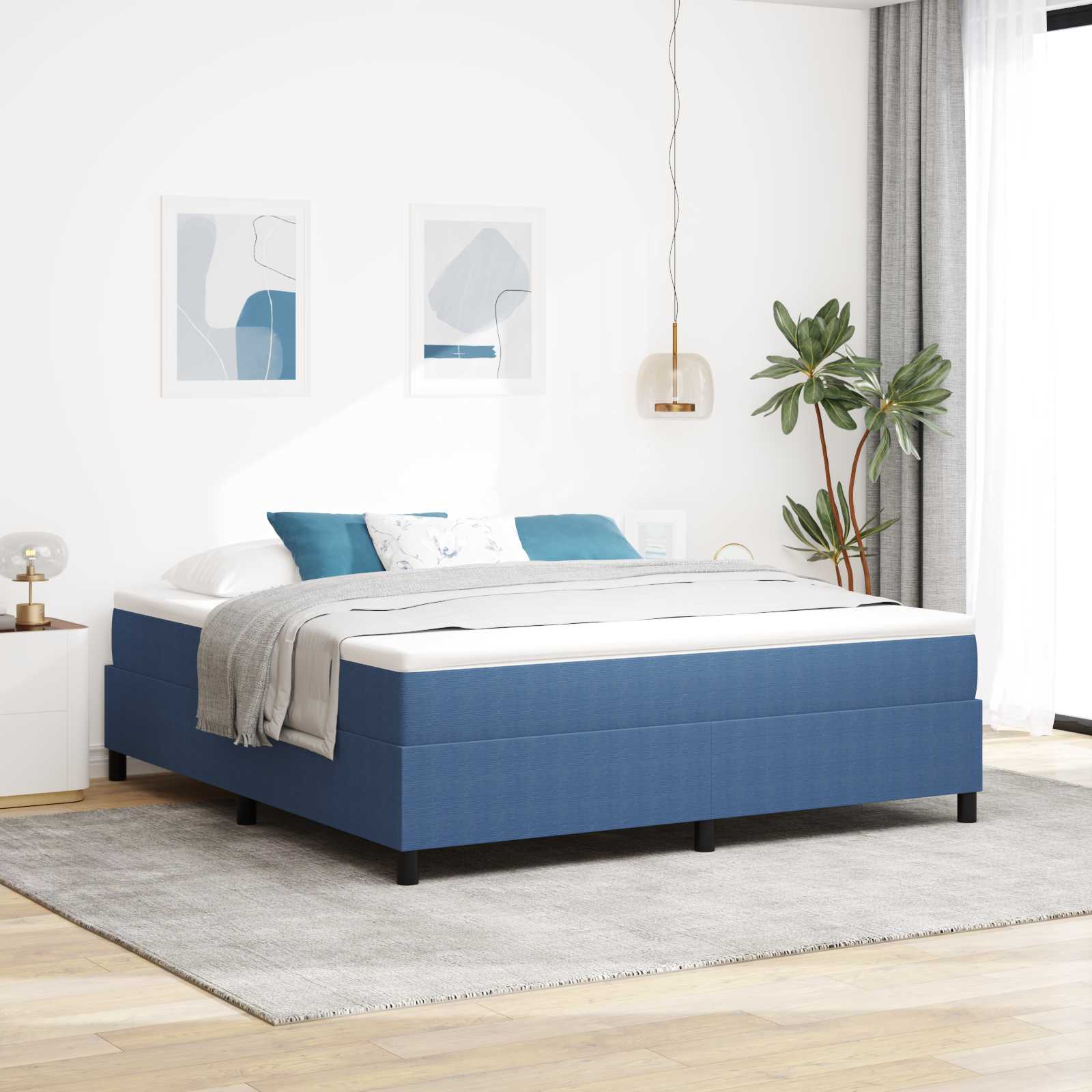 Cama de Plataforma Azul 100 x 200 cm Tecido de Corduroy