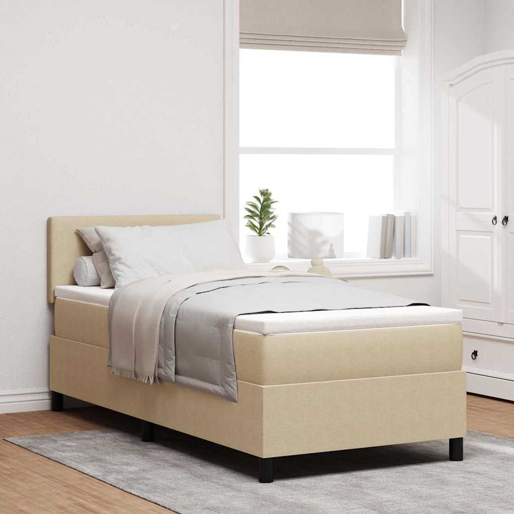 Cama Box Spring Creme e 100 x 200 cm Tecido de Ganga