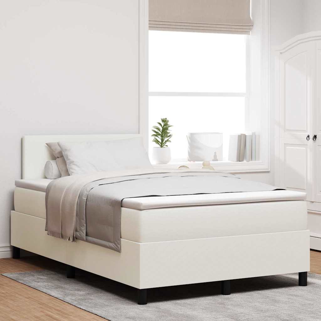 Cama Box Spring Creme e 100 x 200 cm Tecido de Ganga