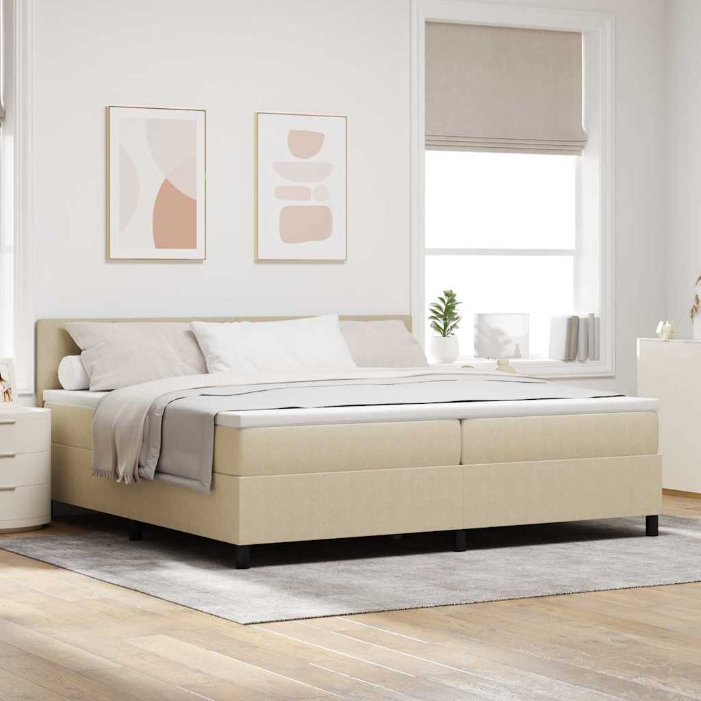 Cama Box Spring Creme e 100 x 200 cm Tecido de Ganga