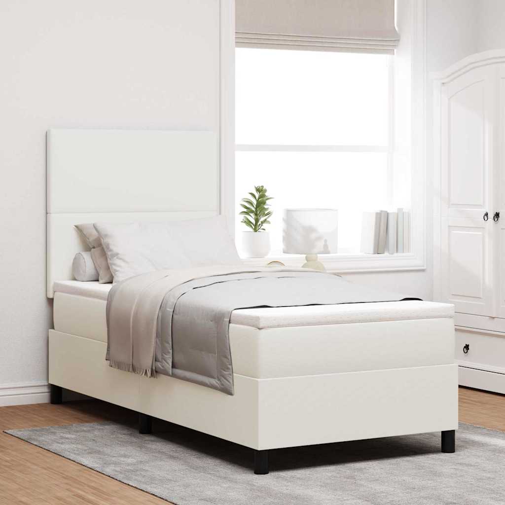 Cama Box Spring Creme e 100 x 200 cm Tecido de Ganga