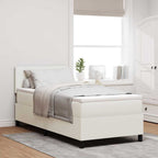 Cama Box Spring LED Crema y 100 x 200 cm Tela de Pana