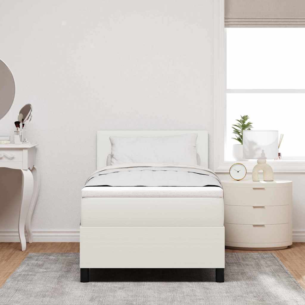 Cama Box Spring LED Crema y 100 x 200 cm Tela de Pana