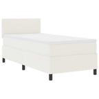 Cama Box Spring LED Crema y 100 x 200 cm Tela de Pana