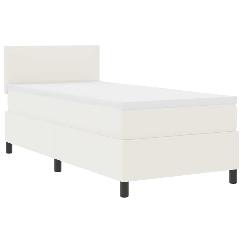 Cama Box Spring LED Crema y 100 x 200 cm Tela de Pana