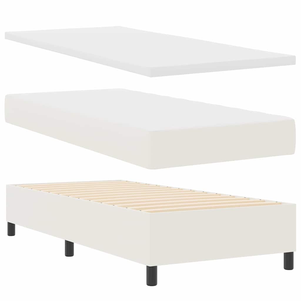 Cama Box Spring LED Crema y 100 x 200 cm Tela de Pana