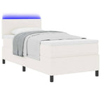 Cama Box Spring LED Crema y 100 x 200 cm Tela de Pana