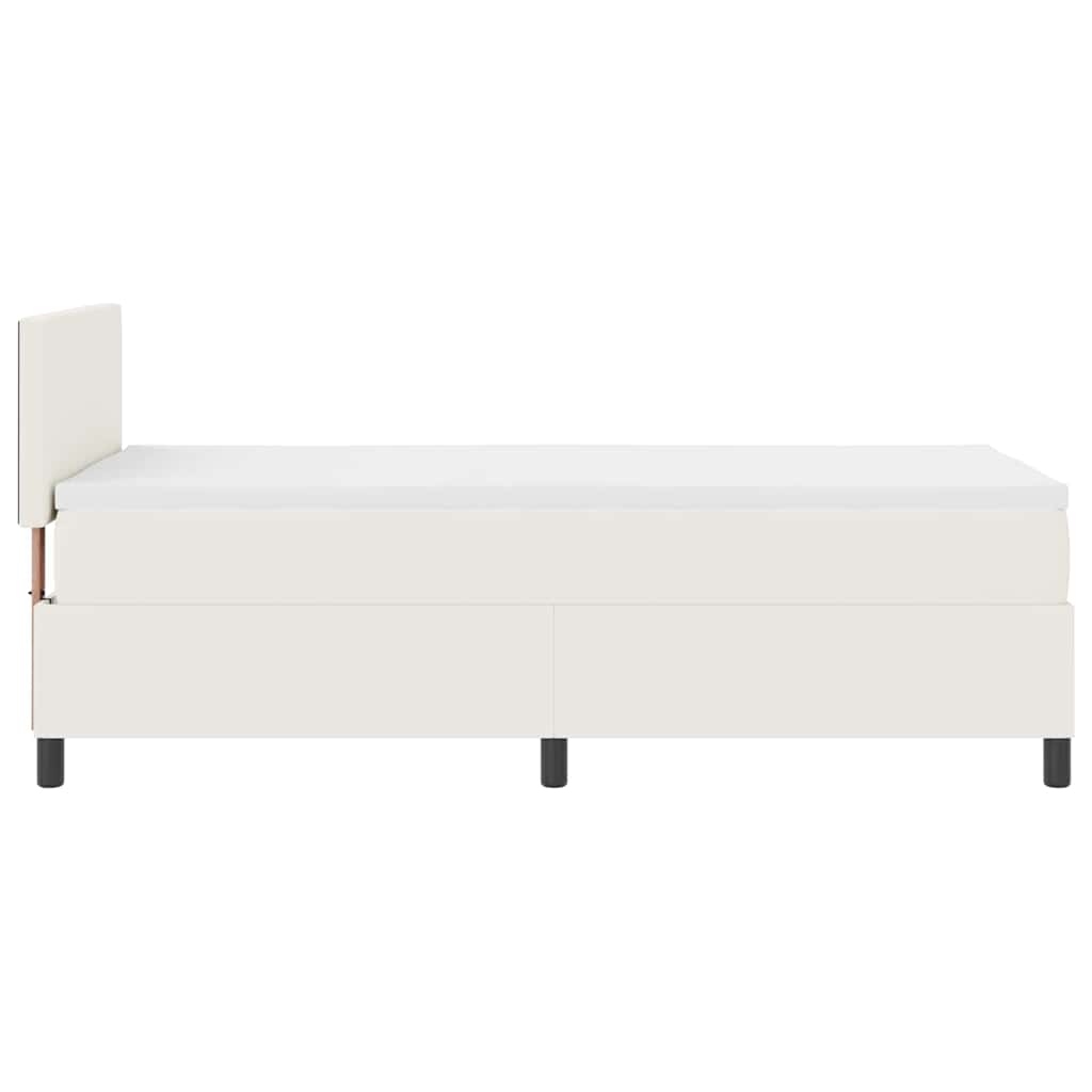 Cama Box Spring LED Crema y 100 x 200 cm Tela de Pana