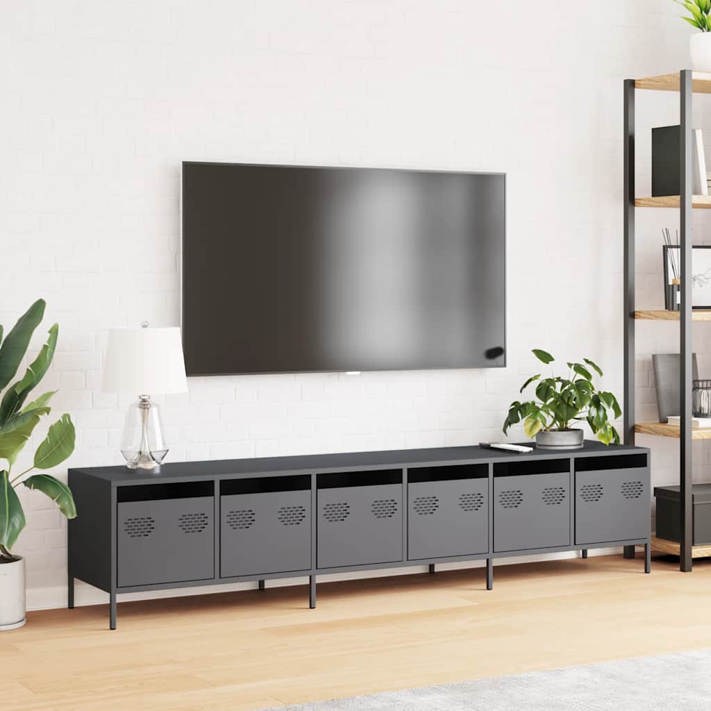 Mueble de TV acero laminado en frío antracita 202x39x43,5 cm