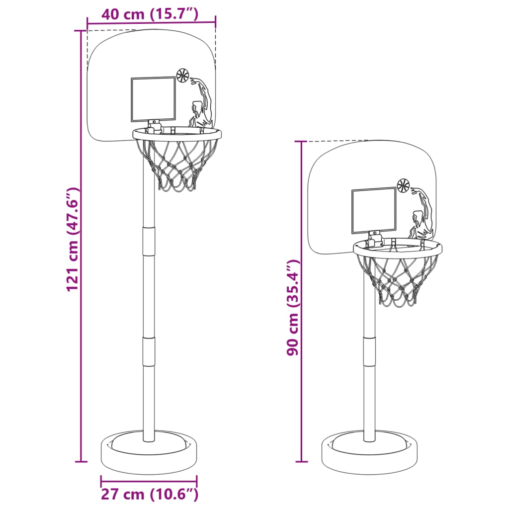Canasta de baloncesto ajustable con pelota y bomba 90/121 cm