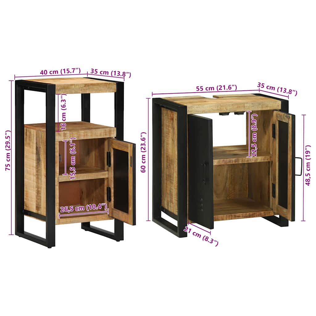 Juego de muebles de baño con cajón 2 pcs Madera de mango maciza