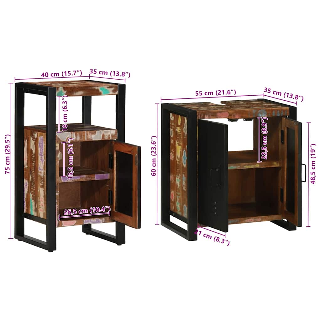 Juego de muebles de baño 2 pcs Madera sólida recuperada