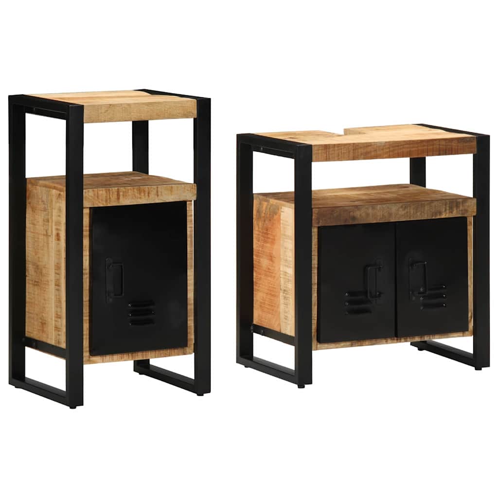 Juego de muebles de baño 2 pcs Madera de mango maciza y rugosa