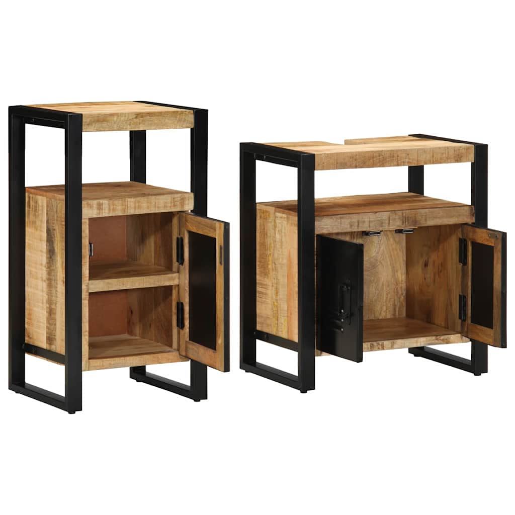 Juego de muebles de baño 2 pcs Madera de mango maciza y rugosa