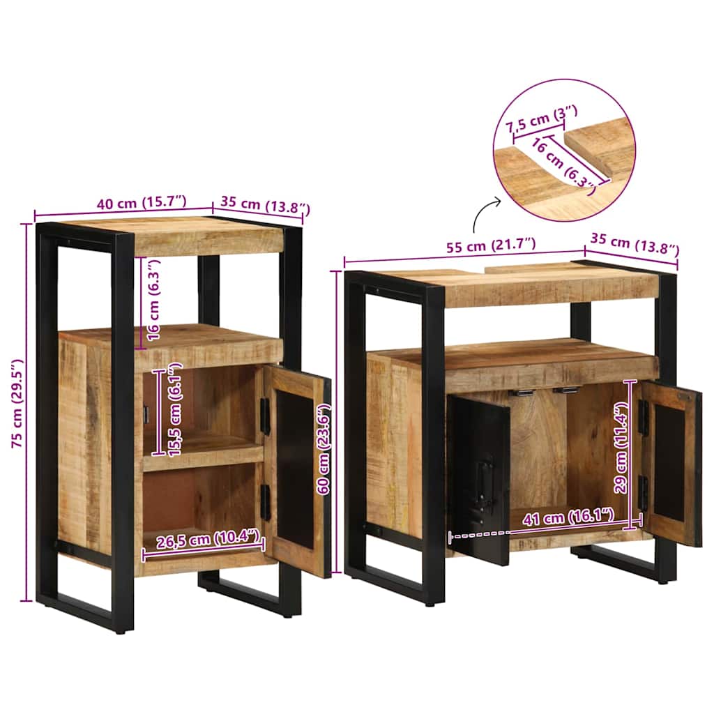 Juego de muebles de baño 2 pcs Madera de mango maciza y rugosa