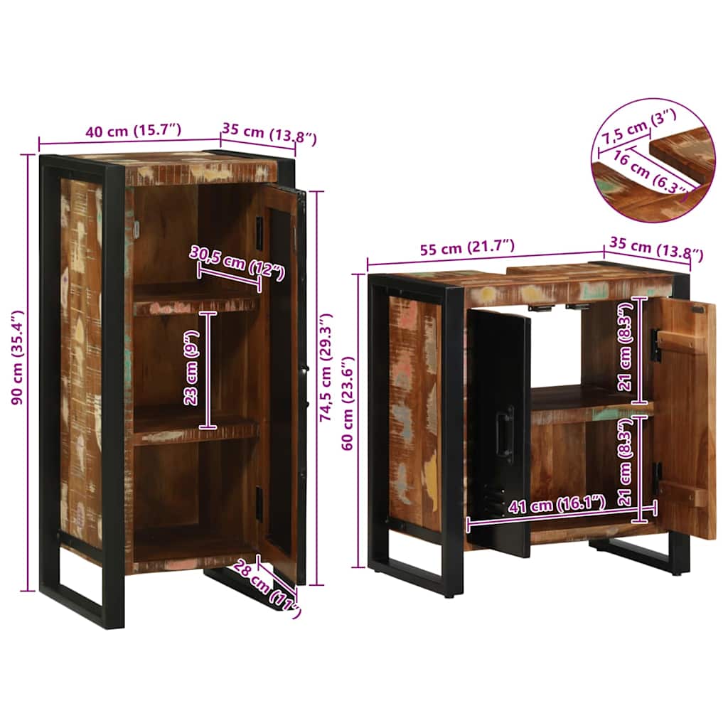 Juego de muebles de baño 2 pcs Madera sólida recuperada