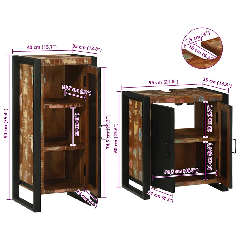 Juego de muebles de baño 2 pcs Madera reciclada maciza